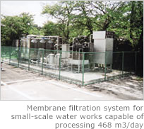 Membrane filtration system for small-scale water works capable of processing 468 m3/day